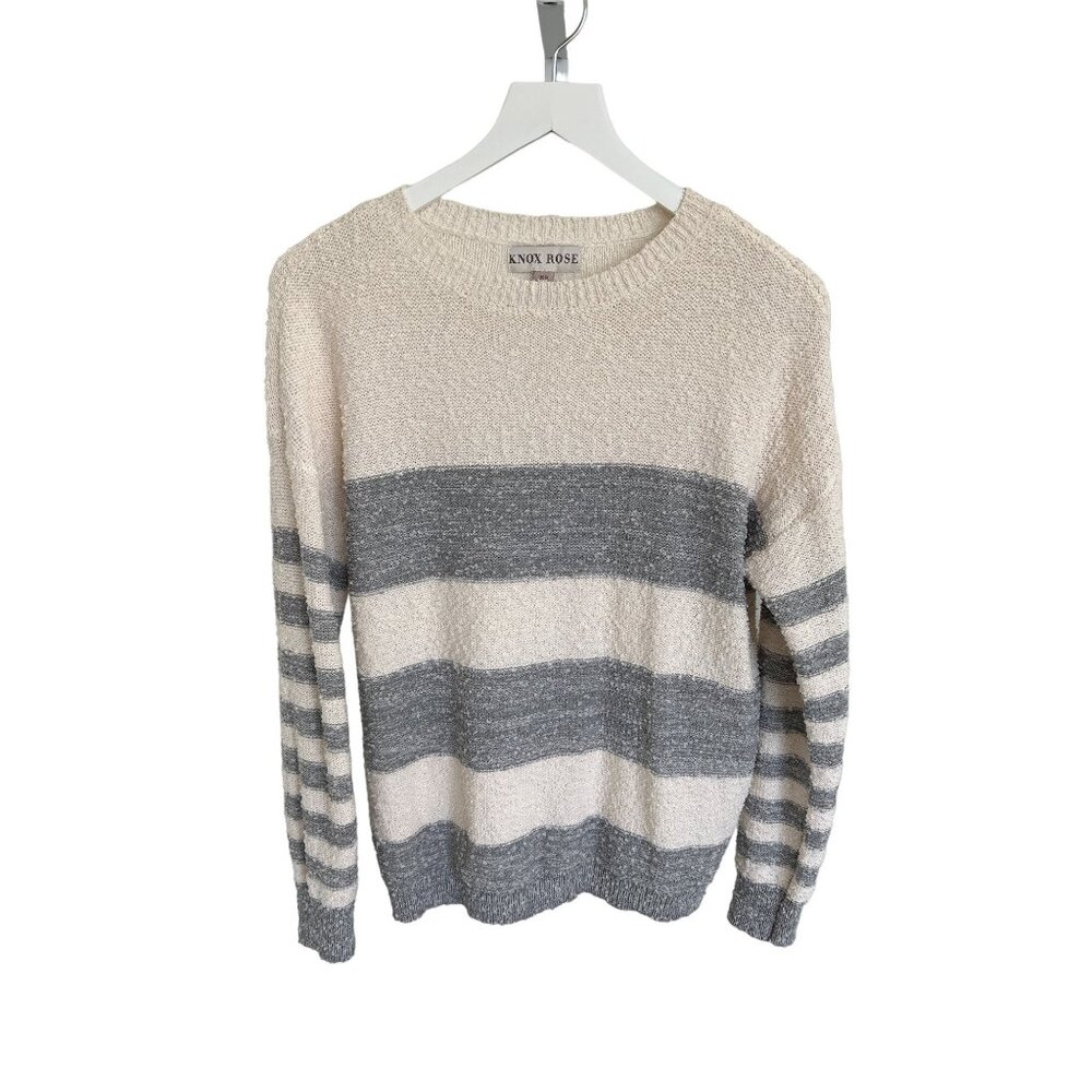 Knox Rose Striped Ivory & Grey Sweater Pullover Soft & Cozy Knit